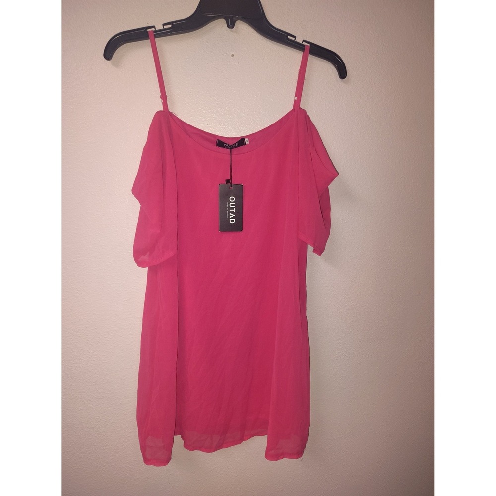 Outad Women Hot Pink Cold Shoulder Blouse Short Sleeve Adjustable Strap Top  NWT